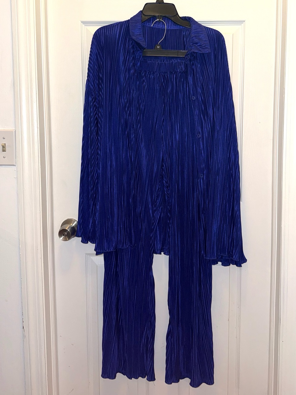 Women's Royal Blue Pleated Button Down & Pants Set